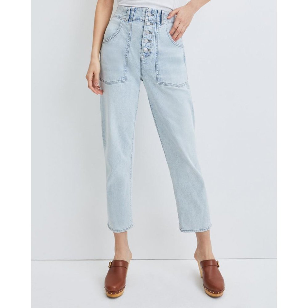 Veronica Beard Arya Straight High Rise Button Fly Light Blue Jeans Size 28